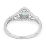 Vintage Design Solitaire Engagement Ring Lab Created White Opal 925 Sterling Silver