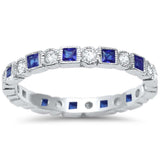 Bezel Set Full Eternity Ring Alternating Round Simulated Blue Sapphire CZ 925 Sterling Silver