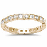 Bezel Set Full Eternity Ring Alternating Round Yellow Tone, Simulated CZ 925 Sterling Silver