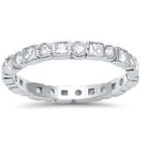 Bezel Set Full Eternity Ring Alternating Round Simulated Cubic Zirconia 925 Sterling Silver
