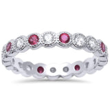 Bezel Set Full Eternity Ring Round Simulated Ruby CZ 925 Sterling Silver