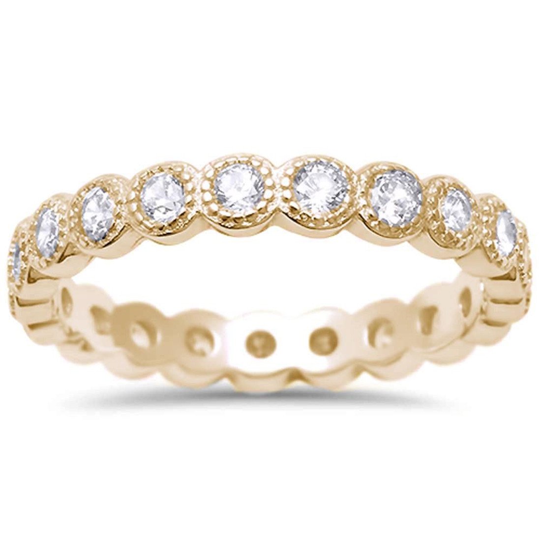Bezel Set Full Eternity Ring Yellow Tone, Simulated CZ 925 Sterling Silver
