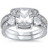 3-Stone Piece Wedding Cushion Simulated CZ 925 Sterling Silver Ring