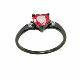 Heart Promise Ring Black Tone, Simulated Ruby CZ 925 Sterling Silver