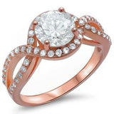 Halo Split Shank Round Rose Tone, Simulated Cubic Zirconia Engagement Ring 925 Sterling Silver