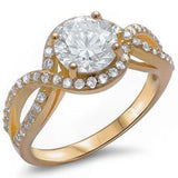 Halo Split Shank Round Yellow Tone, Simulated Cubic Zirconia Engagement Ring 925 Sterling Silver