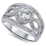 Infinty Shank Halo Engagement Ring Round Simulated Cubic Zirconia 925 Sterling Silver