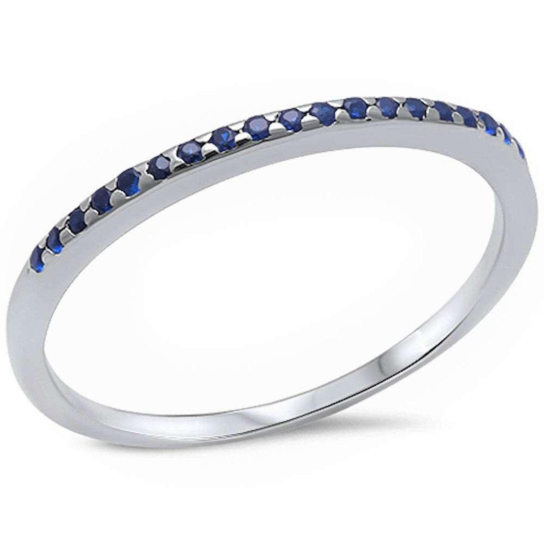 Half Eternity Wedding Band Ring Simulated Blue Sapphire CZ 925 Sterling Silver