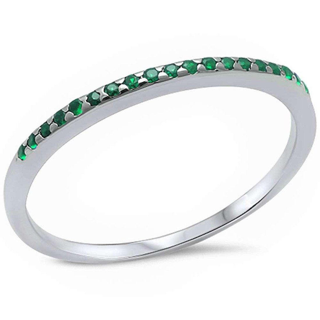 Half Eternity Wedding Band Ring Simulated Green Emerald CZ 925 Sterling Silver