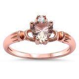 Claddagh Ring Rose Tone, Simulated Morganite Cubic Zirconia Wedding Ring 925 Sterling Silver