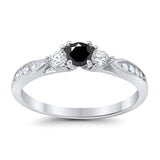 3-Stone Engagement Promise Ring Simulated Black CZ 925 Sterling Silver