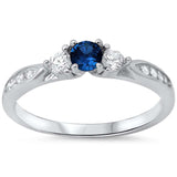 3-Stone Engagement Promise Ring Simulated Blue Sapphire CZ 925 Sterling Silver