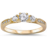 3-Stone Engagement Fashion Ring Yellow Tone, Simulated CZ 925 Sterling Silver