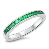 Wedding Band Ring Princess Cut Simulated Green Emerald Cubic Zirconia 925 Sterling Silver