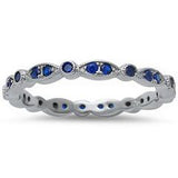 Stackable Ring Round Simulated Blue Sapphire Sapphire Cubic Zirconia 925 Sterling Silver