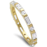 Eternity Rings Wedding Ring Baguette Yellow Tone, Simulated CZ 925 Sterling Silver