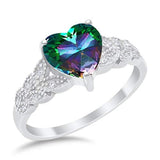 Accent Heart Promise Ring Simulated Rainbow CZ 925 Sterling Silver