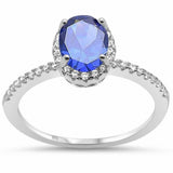 Accent Halo Wedding Ring Oval Simulated Tanzanite CZ 925 Sterling Silver