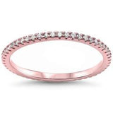 Thin Full Eternity Rings Rose Tone, Simulated CZ Wedding Ring 925 Sterling Silver