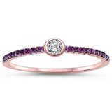 Rose Gold Plated Ring Bezel Simulated Ruby CZ 925 Sterling Silver