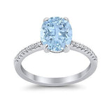 Halo Split Shank Wedding Ring Simulated Aquamarine CZ 925 Sterling Silver