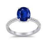 Halo Split Shank Wedding Ring Simulated Blue Sapphire CZ 925 Sterling Silver
