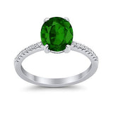 Halo Oval Split Shank Simulated Green Emerald CZ Wedding Ring 925 Sterling Silver