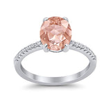 Halo Oval Wedding Ring Simulated Morganite CZ 925 Sterling Silver