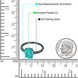 Solitaire Engagement Ring Oval Black Tone, Simulated Paraiba Tourmaline CZ 925 Sterling Silver
