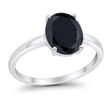 Solitaire Engagement Ring Oval Simulated Black CZ 925 Sterling Silver