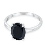 Solitaire Engagement Ring Oval Simulated Black CZ 925 Sterling Silver