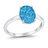 Solitaire Engagement Ring Oval Lab Created Blue Opal 925 Sterling Silver