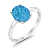 Solitaire Engagement Ring Oval Lab Created Blue Opal 925 Sterling Silver