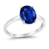 Solitaire Engagement Ring Oval Simulated Blue Sapphire CZ 925 Sterling Silver