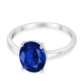 Solitaire Engagement Ring Oval Simulated Blue Sapphire CZ 925 Sterling Silver