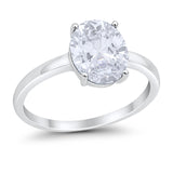 Solitaire Engagement Ring Oval Simulated Cubic Zirconia 925 Sterling Silver