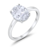 Solitaire Engagement Ring Oval Simulated Cubic Zirconia 925 Sterling Silver
