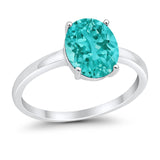 Solitaire Engagement Ring Oval Simulated Paraiba Tourmaline CZ 925 Sterling Silver