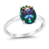 Solitaire Engagement Ring Oval Simulated Rainbow CZ 925 Sterling Silver