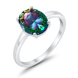 Solitaire Engagement Ring Oval Simulated Rainbow CZ 925 Sterling Silver