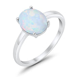 Solitaire Engagement Ring Oval Lab Created White Opal 925 Sterling Silver