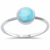 Solitaire Petite Dainty CZ Ring Simulated Larimar 925 Sterling Silver