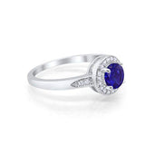 Halo Art Deco Engagement Ring Round Simulated Blue Sapphire CZ 925 Sterling Silver