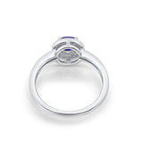 Halo Art Deco Engagement Ring Round Simulated Blue Sapphire CZ 925 Sterling Silver