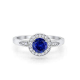 Halo Art Deco Engagement Ring Round Simulated Blue Sapphire CZ 925 Sterling Silver