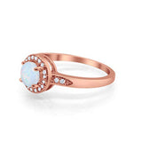 Halo Art Deco Engagement Ring Round Rose Tone, Lab Created White Opal 925 Sterling Silver