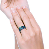 Crisscross Infinity Celtic Black Tone, Lab Created Blue Opal Ring 925 Sterling Silver