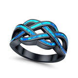 Crisscross Infinity Celtic Black Tone, Lab Created Blue Opal Ring 925 Sterling Silver