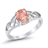 Accent Solitaire Ring Round Oval Simulated Morganite CZ 925 Sterling Silver