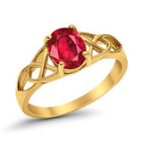 Accent Solitaire Ring Oval Yellow Tone, Simulated Ruby CZ 925 Sterling Silver